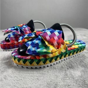 NEW Women’s Mexican Sandals US 8 MX 25 Rainbow Bow Platform Slides Multicolor